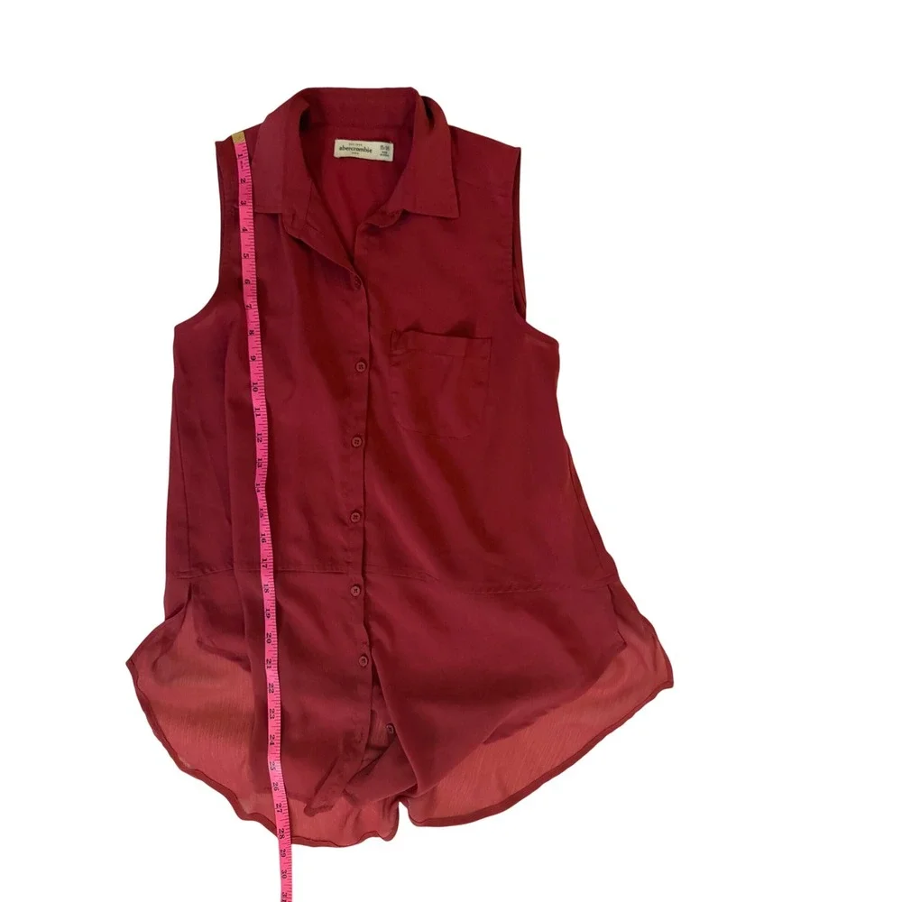 Abercrombie Kids Girls Burgundy Sleeveless Button Down High Low Shirt Size 15/16